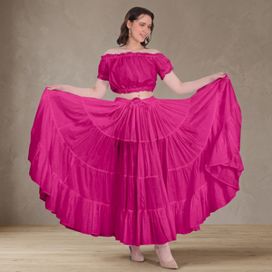 Women's Solid Color Cotton Gypsy Skirt <b>Top</b> Set Collarless Casual Short Sleeve Breathable/Waterproof Customized Color Canvas - Product Image 3
