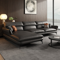 Sofá Esquinero de Piel Moderno ATUNUS para Sala de Estar, Sofá Seccional de Lujo Italiano en Forma de L, Color Negro o Gris