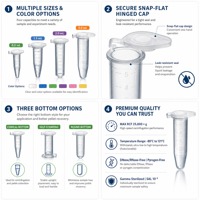 Tubes de microcentrifugation de 1,5 ml, sans DNase ni RNase, gradués, en PP, avec bouchon à clipser, pour centrifugation à 25 000 RCF, pour le stockage d'échantillons de laboratoire PCR