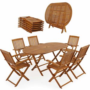 Ensemble de meubles de jardin Combohome 7 pièces pour jardin et terrasse, <span class=keywords><strong>table</strong></span> de jardin pliante en bois avec <span class=keywords><strong>support</strong></span> pour parasol et chaise avec accoudoirs - Product Image 1