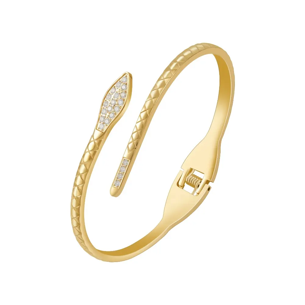 Últimas 18K Banhado A Ouro Aço Inoxidável Jóias Diamante Cobra Estilo Zircon Abertura Cuff Bangle Para Mulheres Presente Pulseira B232374