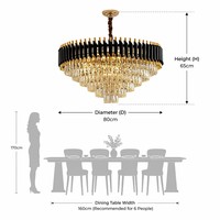 Lustre en cristal noir et or de luxe, lumière blanche chaude, décoration intérieure élégante, salon, lampe suspendue E14, économie d'énergie