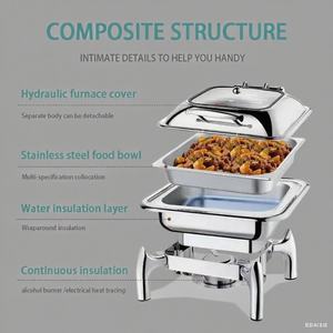 Moderno Chafing Dish Idraulico in Acciaio Inox Dorato con Coperchio in Vetro Quadrato, Riscaldamento Elettrico per Catering e Hotel - Product Image 3