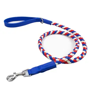 Adjustable Woven Round Rope Leather PU Walking Training Running Dog Collar Leash Set Pet Supplies