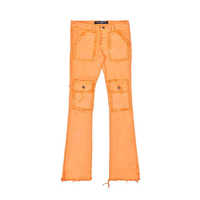 LILUO Nouveau Design Orange Solid Color Designer Denim Jeans Skinny Multi Pocket Top Quality Flared Stacked Jeans Men