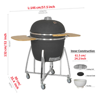 Barbecue Kamado mobile SEB 29 pouces le plus vendu - Fumoir moderne en céramique au charbon de bois, hauteur réglable, commande tactile, durable