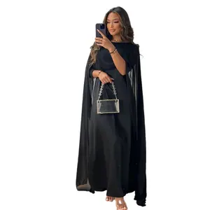 Muslim Women's Round Neck Loose Swing Middle Eastern Robe Chiffon Dress Breathable Evening Dress Dubai Saudi