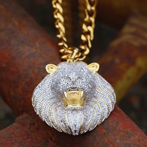 Iced Out VVS Moissanite oro blanco corte redondo diamante colgante Lion King hombres Hip Hop joyería para hombres 925 plata esterlina - Product Image 1