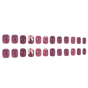 Faux Ongles Carrés Courts en Marbre <span class=keywords><strong>Mauve</strong></span> avec Strass, Réutilisables, Style Ins, en Acrylique ABS, 24 Pièces - Product Image 2
