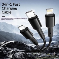 Câble USB 2.0 tressé en nylon 3-en-1 à charge rapide pour voiture avec transfert de données et compatibilité Android USB-C