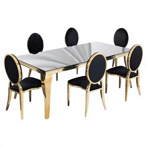 <span class=keywords><strong>Table</strong></span> à <span class=keywords><strong>manger</strong></span> moderne classique avec plateau <span class=keywords><strong>en</strong></span> <span class=keywords><strong>verre</strong></span> trempé, cadre <span class=keywords><strong>en</strong></span> acier inoxydable durable, or/argent, rectangle, meubles <span class=keywords><strong>pour</strong></span> la maison - Product Image 1