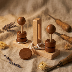 <span class=keywords><strong>Casse</strong></span>-tête classique en <span class=keywords><strong>bois</strong></span> avec anneaux à cordes, défi mental central pour adultes et enfants - Product Image 5