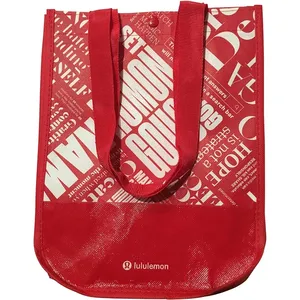 Curved Corners Durable Eco Friendly Large Waterproof Lulu Lemon PP Laminated Non Woven Tote Shop Bag With Button Closure
