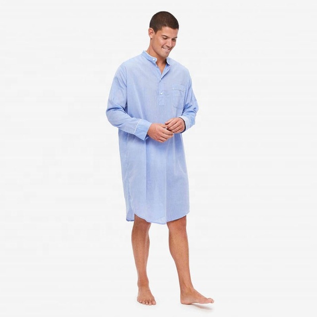 Organic Cotton Mens Nightshirt Eco Friendly Lounge Wear for Men Sustainable Men's Sleepwear Long Sleeve