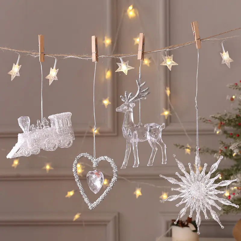 透明な星ステッキの装飾品クリスマスツリーの装飾クリスタルスノーフレークぶら下げつららの装飾品ドロップペンダント