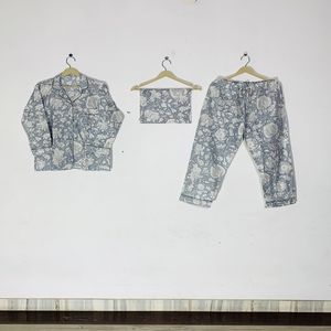 Vintage Style 100% Cotton Pajama Set Long <b>Pant</b> - Cotton Nightwear, Women's Bohemian Summer Sleepwear & Loungewear Gift - Product Image 1