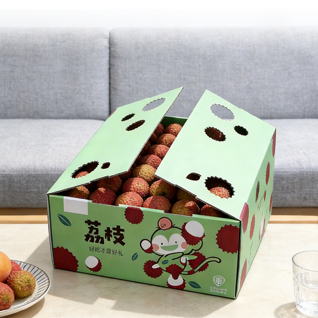 Custom Logo Large Eco E Flute Kraft Corrugated Cardboard Waterproof Portable High-End Fruit Export Shipping Packaging Mailer Box