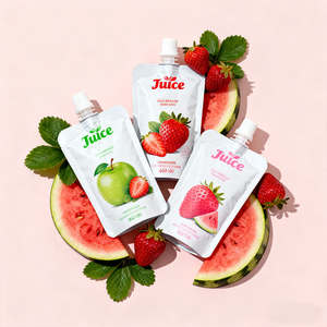 Pochettes à bec verseur personnalisées à faible MOQ, emballages vides en plastique transparent rechargeables pour jus, boissons et aliments pour bébés - Product Image 1