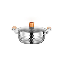 Marmite à double fond Yukihira en acier inoxydable japonais, pot à soupe, couvercle en verre, compatible gaz et induction, portable, multifonctionnel