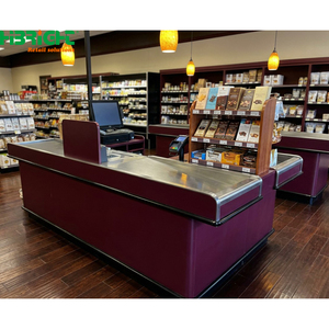 Wood Grain <b>Checkout</b> <b>Counter</b> Retail POS Cashier Desk with Display Shelf for Grocery Store Convenience Store - Product Image 5
