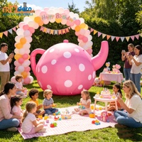 Ballon gonflable géant rose à pois avec ventilateur intégré, impression numérique, thème Alice au pays des merveilles, fête du thé du Chapeleur fou, extérieur