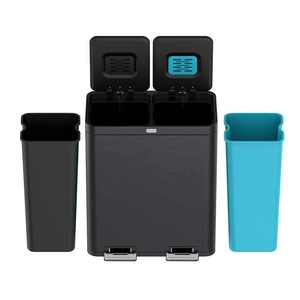 Trong Nhà Nhà Bếp Thép Không Gỉ 2 Ngăn Chất Thải Bin Màu Đen Đôi Kim Loại Tái Chế Thùng Rác Có Thể - Product Image 2