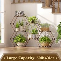 Rak Tanaman Heksagonal untuk Beberapa Tanaman Indoor Outdoor Rak Tanaman Kayu Besar 7 Tingkat Rak Bunga Kreatif DIY