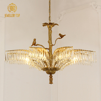 Jewellerytop Lustre de palmier en laiton français de luxe à 8 lumières pour restaurant Lustre LED moderne de luxe léger