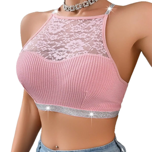 Lace Splicing Neckline Silver Ribbon Women's Backless Can Be Worn Outside the New Vest-style <b>Bra</b> Fashion - Product Image 1