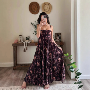 Vestido Maxi con Estampado Floral y Tirantes Finos para Mujer, Cintura Imperio, Transpirable, Informal para Uso Diario - Product Image 1