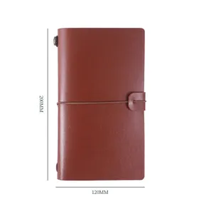 Hot wholesale vintage travel books business creative hand ledger portable strap A6 PU softcover notebooks