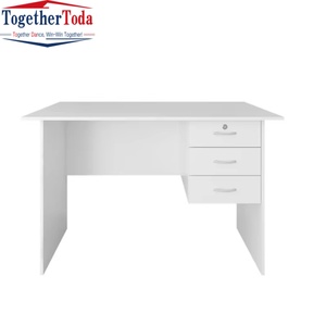 Escritorio de Oficina Moderno, Blanco, Duradero, de Diseño Simple, con Cajones de Metal y Madera para Uso Escolar u Oficina - Product Image 5