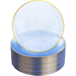 Assiettes <span class=keywords><strong>de</strong></span> table en plastique doré martelé, robustes, avec bord doré, jetables, pour mariages, fêtes et événements - Product Image 4
