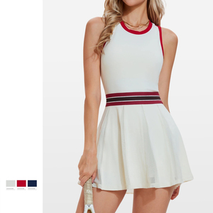 Abito da Tennis Personalizzato con LOGO, Vita a Righe e Bordo a Contrasto, Senza Maniche, Traspirante, Anti-Esposizione, Elasticizzato, Gonna Sportiva da <span class=keywords><strong>Donna</strong></span> per Corsa e Golf - Product Image 1