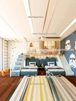 Lit superposé en bois massif transformable en trois chambres avec toboggan et design cabane dans les arbres pour enfants