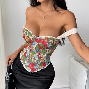 Top Corsé Acolchado con Estampado Floral para <span class=keywords><strong>Mujer</strong></span>, Bustier Sexy con Cordones y Ballenas, Top Corto para Salir, Top de Tirantes para Fiesta y Club, Corsé con Hombros Descubiertos - Product Image 6