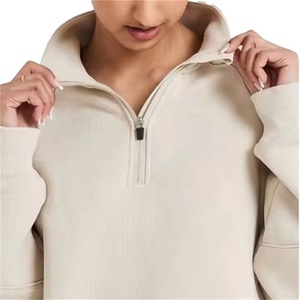 Sweat-shirt à demi-zip classique surdimensionné pour femmes, avec cordon de serrage ajustable, logo personnalisé, vente en gros par le fabricant - Product Image 4