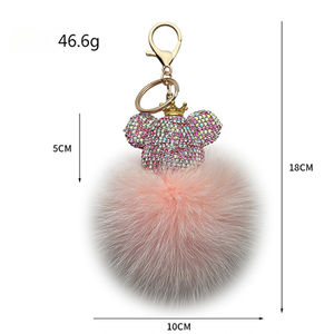 <span class=keywords><strong>Ours</strong></span> clouté en diamant à la mode créatif avec couronne porte-clés véritable fourrure <span class=keywords><strong>de</strong></span> renard moelleux Pom Pom porte-clés sac pendentif voiture petit cadeau - Product Image 6