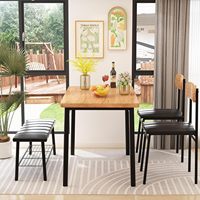 Ensemble de salle à manger minimaliste du milieu du siècle 4 pièces cuisine table en bois brun rustique 2 chaises en cuir avec dossier et banc rectangulaire