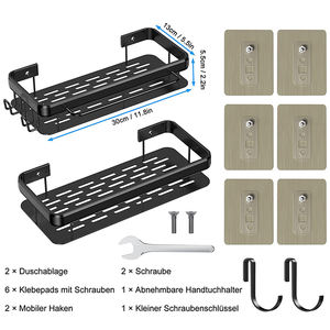 Accessoires de salle de bain noirs d'angle, <span class=keywords><strong>porte</strong></span>-<span class=keywords><strong>savon</strong></span>, étagère d'angle de salle de bain, panier de <span class=keywords><strong>douche</strong></span> en métal <span class=keywords><strong>sans</strong></span> perçage en métal - Product Image 4