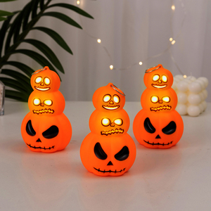 Linterna de calabaza de tres capas LED vela sin llama Halloween impreso ambiente festivo luz decoración del hogar adornos al aire libre fiestas - Product Image 1