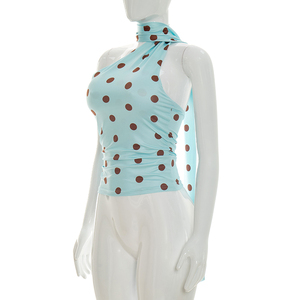 Viviblook J26TP133 Nouveau débardeur d'été asymétrique à pois avec ruban pour femme - Product Image 5