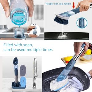 แปรงล้างจานอัจฉริยะ Smart Kitchen Cleaner 3 หัวเปลี่ยนได้ พร้อมที่จ่ายสบู่ ฟองน้ำ ขนแปรง PP TPR พร้อมด้ามจับ - Product Image 6