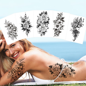 Tatuaje Temporal de Rosa Negra, Adhesivo Impermeable Impreso en Papel para Cara, Brazo, Pierna, Arte Corporal, Uso Profesional - Product Image 1