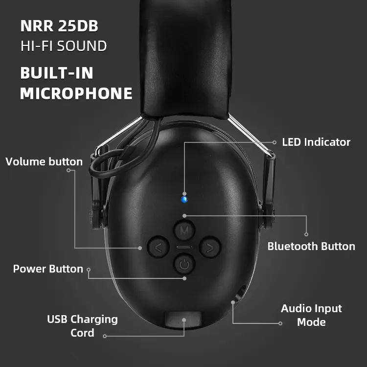 Earphone Bluetooth pelindung telinga, earphone Bluetooth dapat diisi ulang pembatalan kebisingan pelindung telinga
