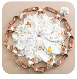 Nuevo Babero Absorbente <span class=keywords><strong>en</strong></span> Forma de <span class=keywords><strong>U</strong></span> de Algodón Puro para Bebé Recién Nacido, con Patrón de Animales, 6 Capas, Encaje Arrugado y Lazo Lindo - Product Image 6