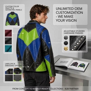 Chaqueta de Motero de Cuero Genuino con Tachuelas para Hombre OEM, Diseño Personalizado con Bloques de Color, Piel de Cordero Brillante, Ropa Exterior Moto para Estilo Punk Urbano, Venta al por Mayor - Product Image 6