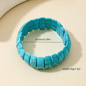 Braccialetti Artigianali <span class=keywords><strong>in</strong></span> Stile Southwestern con Pietre Preziose Multiple e Turchese per Donne, Bracciale Elastico con Perline di Turchese Cool Water 6cm - Product Image 5