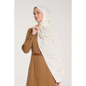 Écharpe en soie à motif de feuilles Pure Tone, couleur ivoire beige, qualité supérieure, accessoire luxueux et élégant - Product Image 1