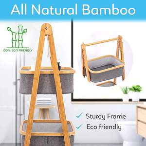 Panier à linge pliable en bambou avec étagères <span class=keywords><strong>de</strong></span> rangement en forme d'échelle pour chambre et buanderie - Product Image 5